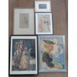 Five good quality 20thC framed prints including one previously sold at Sothebys (5)