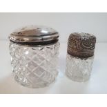 2 silver toped ladies jars (a/f)