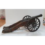 Vintage large metal & wooden cannon (45 cm long) marked "Louis XIV"