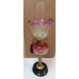 Fine Victorian cranberry glass oil lamp - James Gray & Co, Edinburgh