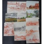 Collection of 11 mid 20thC French pastel landscapes all by the same artist, initialled N.S.P (11),
