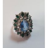 Stunning quality boxed, blue, white and green dress ring, size K 7.2 grams gross