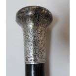 Edwardian silver topped, ebonised walking stick, 92 cm long