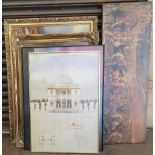 2 good quality, medium sized ornate metal frames & 3 other framed prints (5)