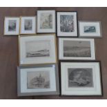 Collection of 9 20thC prints, including signed etchings, all by differing artists, all framed