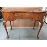 19thC leather-topped, 3 draw hall table, 77 cm in length