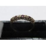 9ct yellow gold, diamond & ruby half eternity ring Approx 1.4 grams gross, size M