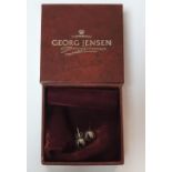 Mid 20thC boxed Georg Jensen hallmarked silver earrings, 1 butterfly back missing