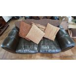 Pair of matching, good quality 2 seater leather settees with associated cushions (2), Each settee is