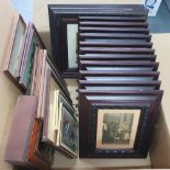 Box of small frames, many of them matching oak frames with old prints (25)