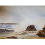 Arthur Craven watercolour "The big one - coastal scene", signed, mounted in wood frame, The w/c