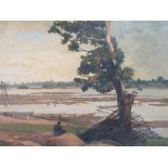 Paul SORTET (1905-1966) 1959 oil on canvas, "African river scene" framed, The oil measures 61 x 70