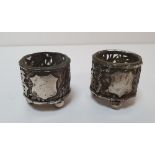 Pair of small Chinese hallmarked silver salts with liners (2)