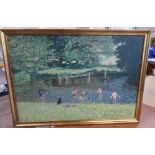 Gerry B Gibbs oil on board, "Sunny day at the river", signed, thin gilt frame, The oil measures 40 x