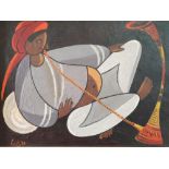 Ajit GUPTA (1923-2001) oil on canvas, "Blissful pose" framed, The oil measures 39 x 51 cm
