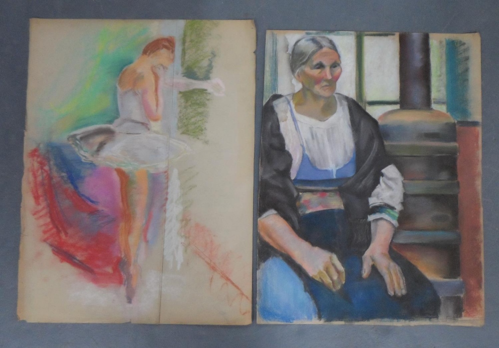 Two unsigned, early 20thC French pastel portraits (2) Approx ave size is 48 x 63 cm