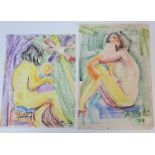 2 Aurora Puche (Spanish 1919-2011) Oil-Pastel Female nudes, both signed, both unframed, Both measure