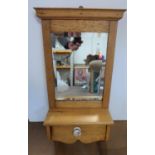 small Antique bevelled oak mirror, 58 cm high