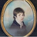 Quality 19thC watercolour miniature of the German artist E N Schouaufelda, in original ebonised