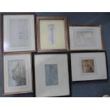 Six small old watercolours & drawings, all by differing hands, all framed (6)