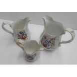 Set of 3 graduating ceramic Victorian jugs, all hand painted & all signed & dated "Eliza beard 1863"