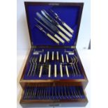 Compete cutlery set of Taylors Witness of Sheffield within an inlaid wooden case on 2 levels, both