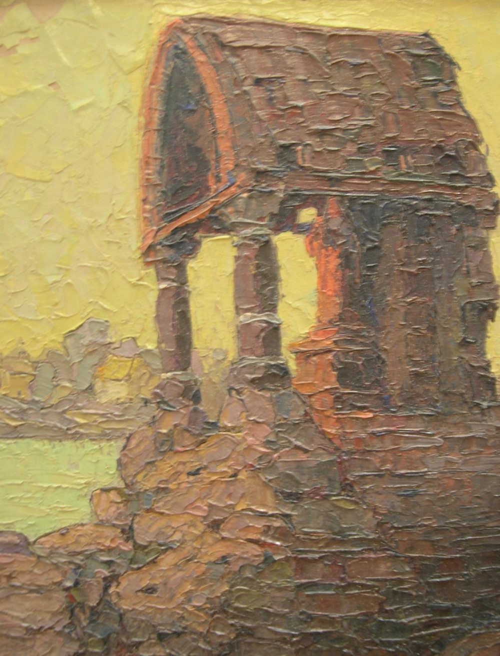 Early 20thC French impressionist, impasto oil on board, "The Monument" framed 19 x 14 cm Small - Image 2 of 3