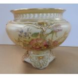 Royal Worcester blush Fern Pot, decorated with wild summer flowers, circa 1912, shape number 166,