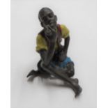 Franz Bergman, Austrian cold painted bronze of a young boy smoking a pipe, Berman company stamp to