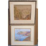 2 Edwardian pictures - R Sheppard gouache "Jersey bay" and E W Godfry ""Richmond, Yorkshire", both