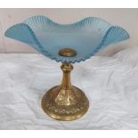 Antique brass and blue glass table centre-piece, Appears to be in fine condition