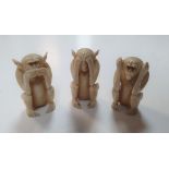 Small old Chinese bone carvings of 3 monkies "See no evil, Hear no evil, Speak no evil" (3) Each