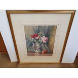 J Holdway Edwardian watercolour, still-life with Roses", signed, framed, The w/c measures 46 x 36 cm