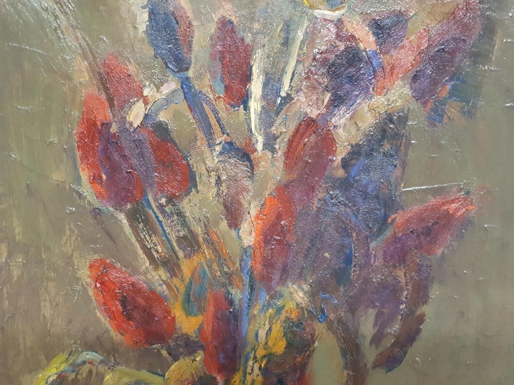 Large, André BEAUCÉ (1911-1974) oil on canvas, "Vase of flowers", unframed, 100 x 50 cm - Image 3 of 5