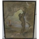 B Smirnoff, chalk drawing "The bather", bears signature, framed and glazed, 49 x 37 cm