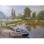 John Hall (1921-2006) oil on board "The tranquil pond", framed, The oil measures 29 x 39 cm