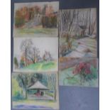 Five unsigned, early 20thC French pastel landscapes (5), unframed, Approx average size is 48 x 63 cm