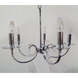 Modern 5-arm Chrome chandelier with glass droplets,