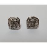 Pair of modern 9ct white gold & diamond square clustered earrings