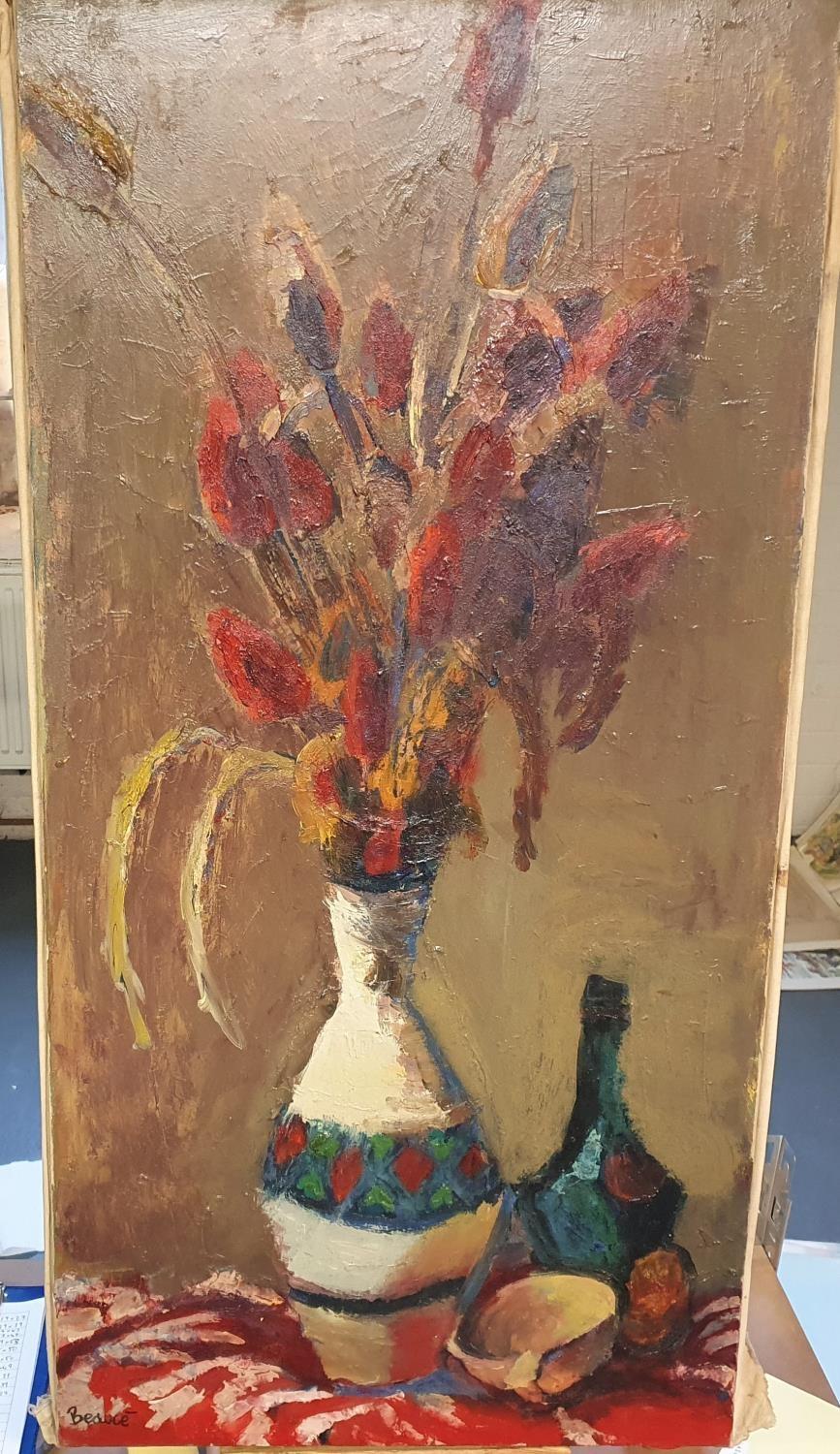 Large, André BEAUCÉ (1911-1974) oil on canvas, "Vase of flowers", unframed, 100 x 50 cm