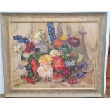 Rare, Phyllis I. HIBBERT (1903-1971) oil on canvas "Still-life with flowers", signed, wood frame The