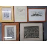 Five framed modernist small prints by differing artists including Jen Parker & Andre Ellis (5),