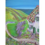 John Price 2015 oil on canvas, "Coastal cottage", gilt coloured frame, signed,