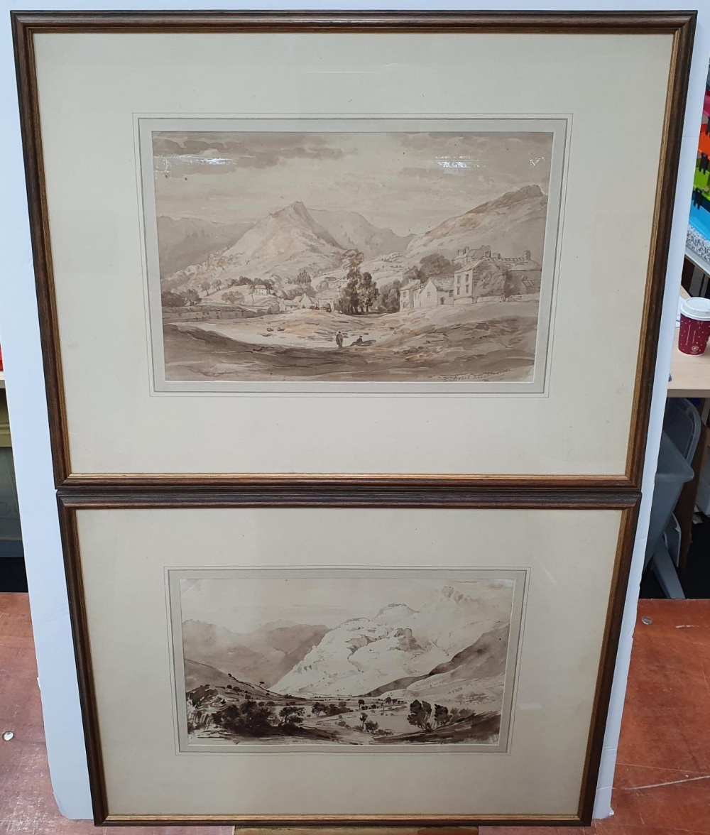 Pair of Victorian watercolour wash "Lake district landscapes" in the manner of Joseph Farington,