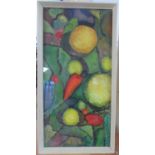 Philomena Hineston modernist acrylic "Plant forms", labels verso, framed, The picture measures 59