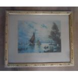 Indistinctly signed in pencil, early 20thC French school coloured etching of a boats scene in superb