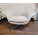 Retro, white upholstered swivel tub chair