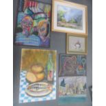 Collection of 6 watercolours & pastels by differing artists, 2 framed (6)