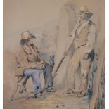 Victorian watercolour depicting 2 country figures, bears signature Nichol, framed, The w/c