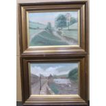 Pair of Eugene Hindle 1919 naive school oil on canvas, "Northern landscape scenes" in original,